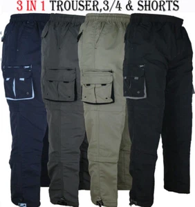 Mens 3 IN 1 Combat Trousers Cargo Pants Shorts 3/4 Zip Off Light S-XXL Summer - Picture 1 of 9