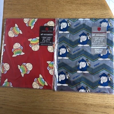 2 Vtg  Ziggy American Greetings Gift Wrap ~ Love is in Air Rainbow & Graduation - Image 1 of 4