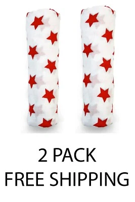 PACK DE 2 mantas bebé muselina estrella roja algodón orgánico bambú Foto 1 de 3