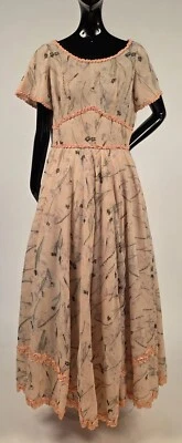 КОНЕЦ 1930-Х ЦВЕТОЧНЫЙ ШЕЛК ШИФОНОВОЕ ДЛИННОЕ ПЛАТЬЕ W ТАФТА ОБОРКИ ТРУБКИ - Изображение 1 из 4