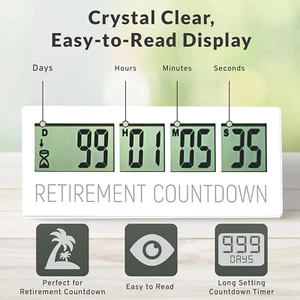 Retirement Countdown Clock - Up to 999 Days LCD Digital Timer - Easy to Set a... - Picture 1 of 12