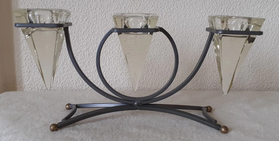 "SOPORTE DE LUZ DE TÉ APLIQUE DE VIDRIO DE METAL GRIS 6"" × 13"" Foto 1 de 4