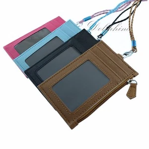 Soporte de identificación multicolor de cuero PU con ranuras para tarjetas, bolso con cremallera y cordón - Imagen 1 de 28