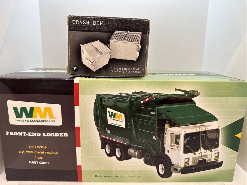 Cargador frontal First Gear 1:34 Waste Management Mack con contenedor 19-2924B con contenedor Foto 1 de 4