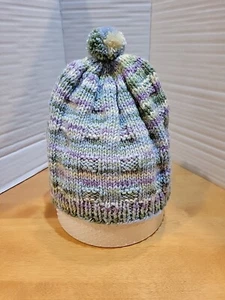 Handmade Crochet Knit Beanie Hat Wool Blend Green, Purple Soft Premium Yarn - Picture 1 of 8