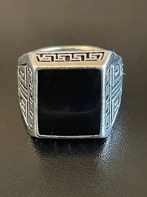 S925 Серебряное покрытие черный Obsdian женщина мужчин заявление кольцо размер 10 - Изображение 1 из 4