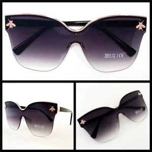 OVERSIZED Classy Retro Exotic Cat Eye Style SUN GLASSES Large Gold & Black Frame - Picture 1 of 6