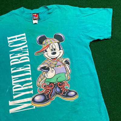 Винтажная мужская футболка Disney M Blue Mickey Mouse Myrtle Beach графическая футболка 90-е США - Изображение 1 из 4