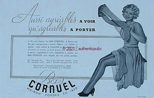 REKLAME STRÜMPFE CORNUEL AUS SEIDE HÜBSCHES BEIN DESSOUS FRAU VON 1936 FRANZÖSISCH AD PUB - Bild 1 von 1