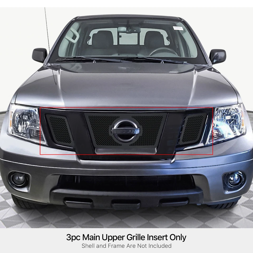 Se adapta a Nissan Frontier 2009-2021 superior principal acero inoxidable malla negra inserción Foto 1 de 4
