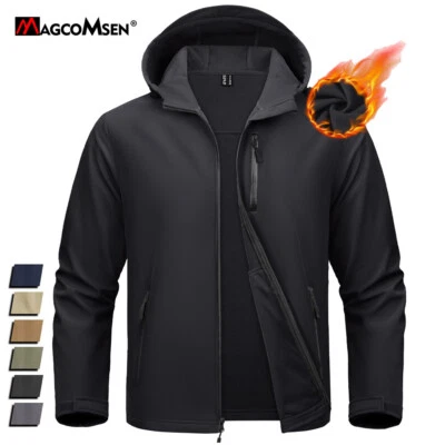 Mens Waterproof Fleece Jacket Hiking Softshell Hood Lightweight Windbreaker Work - Image 1 of 4