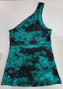 Lululemon Size 4 Woman’s Meshed Up Workout Tank top Green One Shoulder NWT FLAW - Picture 1 of 3
