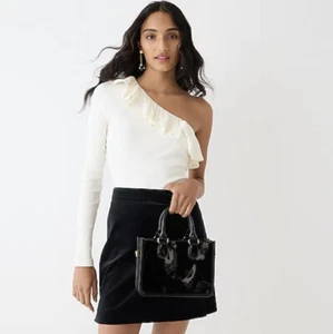 J. Top girocollo monospalla Crew nuovo con etichetta in costina vintage - avorio - taglia X large - Foto 1 di 2