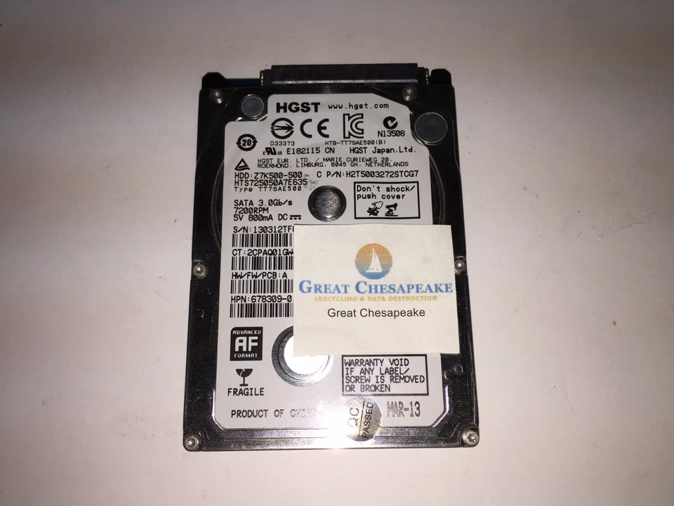 HGST HTS725050A7E635 500GB 2.5" SATA 7200RPM Internal TESTED! - Image 1 of 1