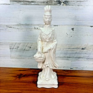 Guan Yin Kwan Yin Buddhismus Mitgefühl der Barmherzigkeit weiße Keramikstatue 13,5 Zoll - Bild 1 von 13