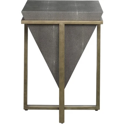 Uttermost 25123 Bertrand End or Side Table Gray Faux Shagreen and Aged Gold - Image 1 of 4