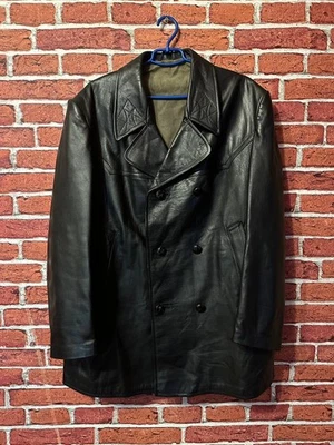 Very Rare Vintage 70s Anton Vanek Motorcycle Police Army Leather Jacket Size 56 - Image 1 of 4