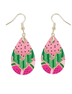 Pendientes de lágrima con estampado de sandía rosa y verde orejas perforadas colgantes de 1,5 pulgadas - Imagen 1 de 1