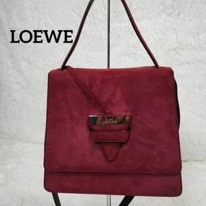 LOEWE Handbag Shoulder Bag Small Logo Suede Leather Red Women's USED FROM JAPAN - Picture 1 of 10