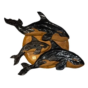1994 Seaworld Mike Mcvay Hand Carved Orcas Plaque - Picture 1 of 18