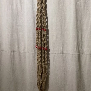 Vintage Makramee Jute Pflanzenhänger großer Pflanzkorb 75" Boho Holz Perlen 70er - Bild 1 von 11