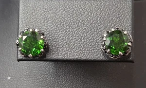 Pendientes de plata de ley 925 esmeralda verde 7 mm corte redondo 3 g - Imagen 1 de 16