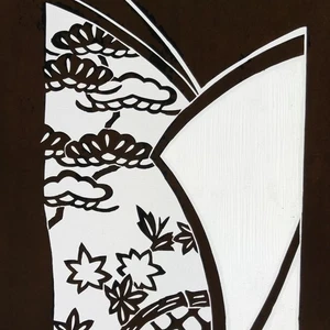 Antique Japanese Katagami Paper Kimono Stencil Katazome Plum Flowers Pine C964 - Picture 1 of 6