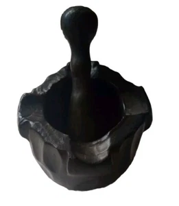 Wooden Carved Mortar and Pestle 3" Tall Black Wood 4” Diameter - Picture 1 of 11
