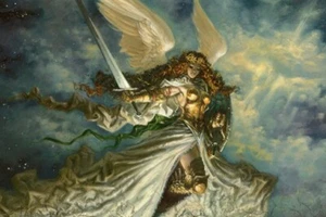 ANGEL warrior FANTASY painting POSTER WINGS guilded BUST 20x30 shield SWORD - Picture 1 of 1