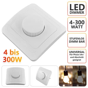 LED Dimmer Drehdimmer Schalter 230V 4-300W für dimmbare Lampen Unterputz DE - Bild 1 von 10