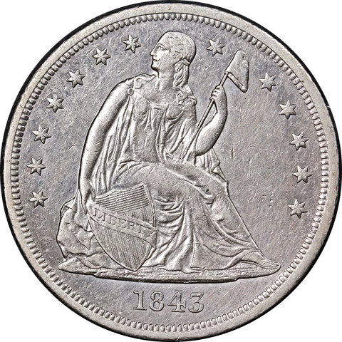 1843 Seated Liberty Dollar Nice AU/BU Details Nice Eye Appeal Nice Strike Cover