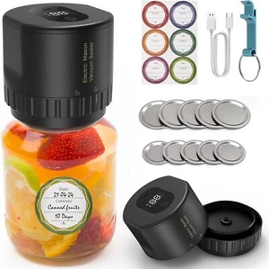 Electric Mason Jar Vacuum Sealer Kit for Wide & Regular Mouth, Mason Genie Jar V - Picture 1 of 7