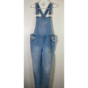 Girls Cat & Jack Super Stretch Denim Overalls Embroidered Unicorn XL 14/16 - Picture 1 of 10