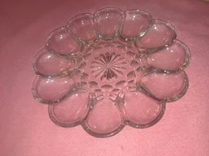 1 Vintage 10" Anchor Hocking Clear Glass Deviled Egg Fairfield Platter Plate - Picture 1 of 2
