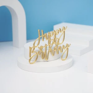 Happy Birthday Cake Topper Cake Charm Decorations Silver Gold Rose Gold Black - Picture 1 of 5