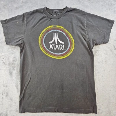 Camisa masculina Atari cinza média manga curta gola redonda junção ondulada logotipo soletrado - Imagem 1 de 4