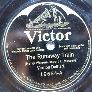 78 rpm Victor 19684, Vernon Dalhart, Runaway Train, Chain Gang, country V+ - Picture 1 of 3