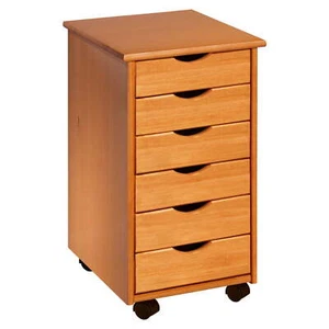 Original Roll Cart, Solid Wood, 6 Drawer Roll Cart, Med Pine - Picture 1 of 7