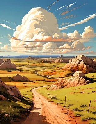 Impresión artística giclée paisaje escénico del Parque Nacional Badlands Dakota del Sur 8,5X11 Foto 1 de 2