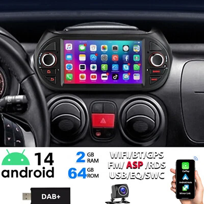 Android14 DAB+ Autoradio 2+64G Carplay GPS Kam RDS Per FIAT Fiorino Qubo Citroen - Immagine 1 di 4