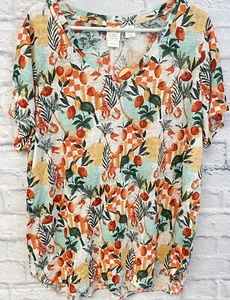 NEW C&C CALIFORNIA top blouse Womens 2X LINEN toucan Lobster short slv coastal - Picture 1 of 9