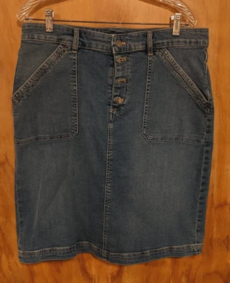 Mujer Botón Mosca Frontal Denim Falda by Chaps, Talla 12, Recta Foto 1 de 4