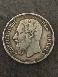 5 FRANCS ARGENT 1869 TRANCHE A LEOPOLD II BELGIQUE / BELGIUM SILVER - Picture 1 of 3