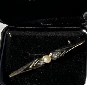 Vintage Pearl Diamond Costume Brooch - Picture 1 of 15