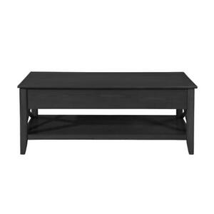 Noble House Coffee Table w/ Storage 19.5" x 48" x 23.7" Wood Rectangle Black