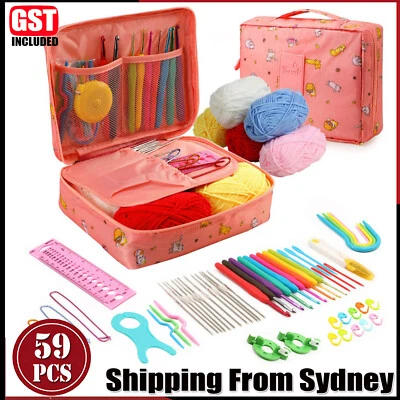 59Pcs NEW Beginner Crochet Hooks Kit 5 Roll Yarn Knitting Needles Sewing Tools - image 1 of 4