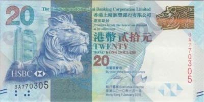 Hong Kong Banknote P.212 20 Dollars HSBC 1.1.2010,  UNC - Image 1 of 2