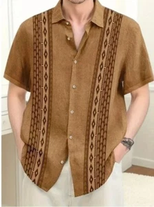 Men's Short Sleeve Button-Up Casual Cuban Guayabera Beach Wedding Dress Shirt 25 - Picture 1 of 26