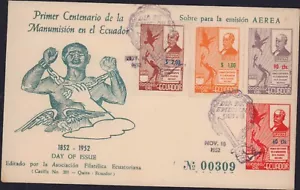 ECUADOR 1952 C236-C239 ABOLITION OF SLAVERY AIRMAIL FDC COVER - Picture 1 of 1