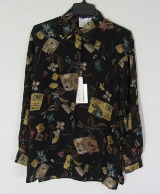 Blusa/Camisa Piano Botón Frontal-100% Seda-Floral/Mariposas-Talla M/L-NUEVA CON ETIQUETAS Foto 1 de 4